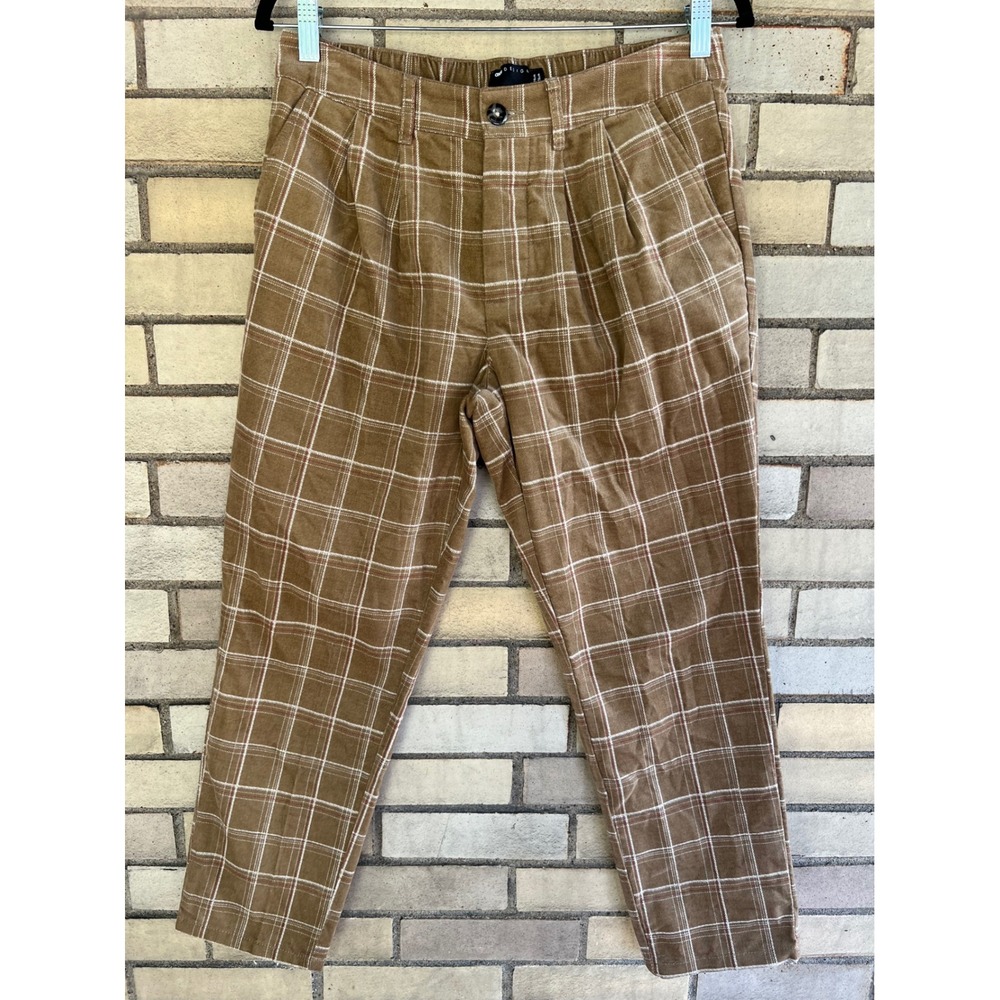 ASOS DESIGN Brown Plaid Corduroy Tapered Cropped Pants W31 / 12 Short Large